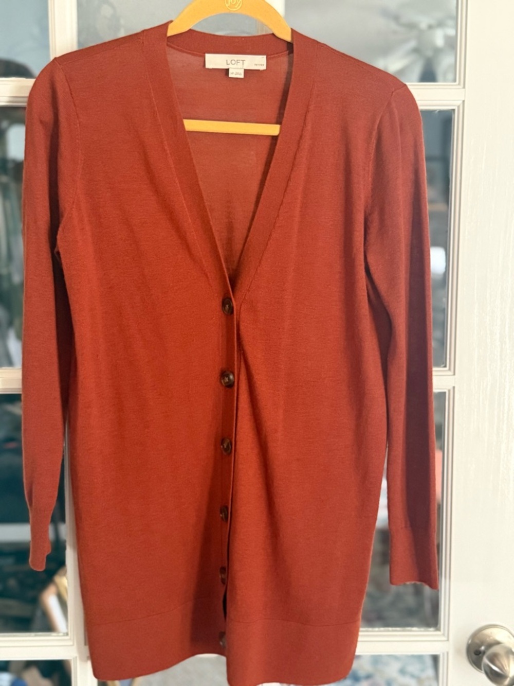 LOFT Rust Button-Front Long Cardigan